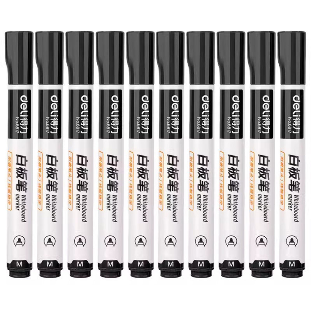 DELI 6817 10-Pack Whiteboard Pens Water-Based 1.8mm Tip Erasable Markers for Writing - Black DELI 6817 10-Pack Whiteboard Pens Water-Based 1.8mm Tip Erasable Markers for Writing - Black